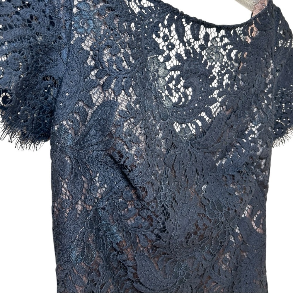 Theia - Women’s Lace, High-Low Mermaid Maxi Gown, Evening - Navy Blue, Size 0 - Picture 11 of 17